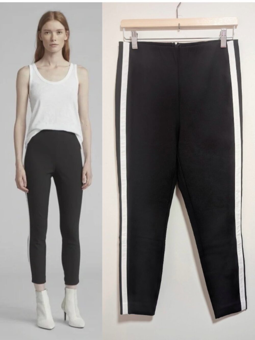 Rag & Bone | Simone Ankle Pant With White Side Stripes In Black
